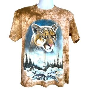 Vintage 90s The Mountain Mountain Lion Cougar Tie-Dyed T-Shirt Size‎ L
